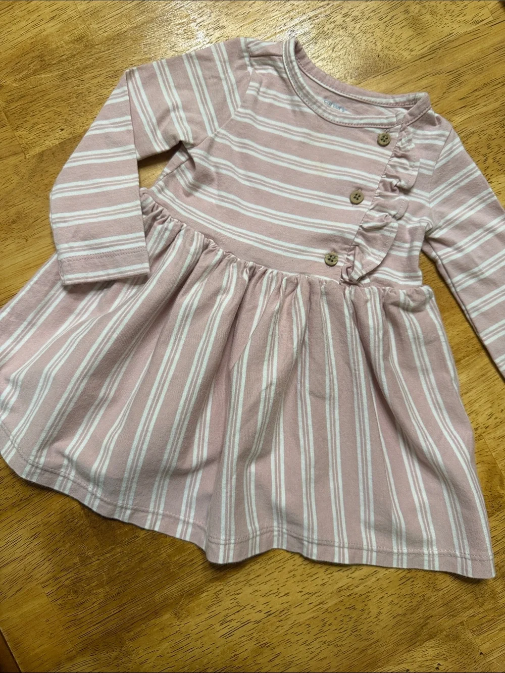 Carter's Blush Pink & White Striped Long-Sleeve Knit Dress